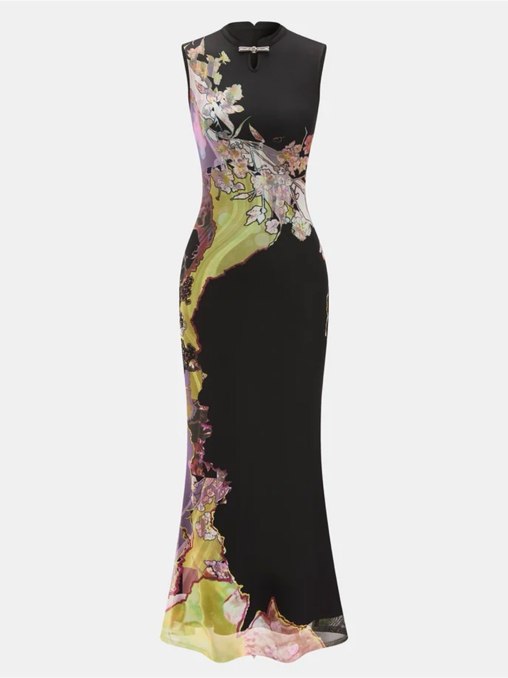 Commense sleeveless floral cheong Sam Maxi Dress